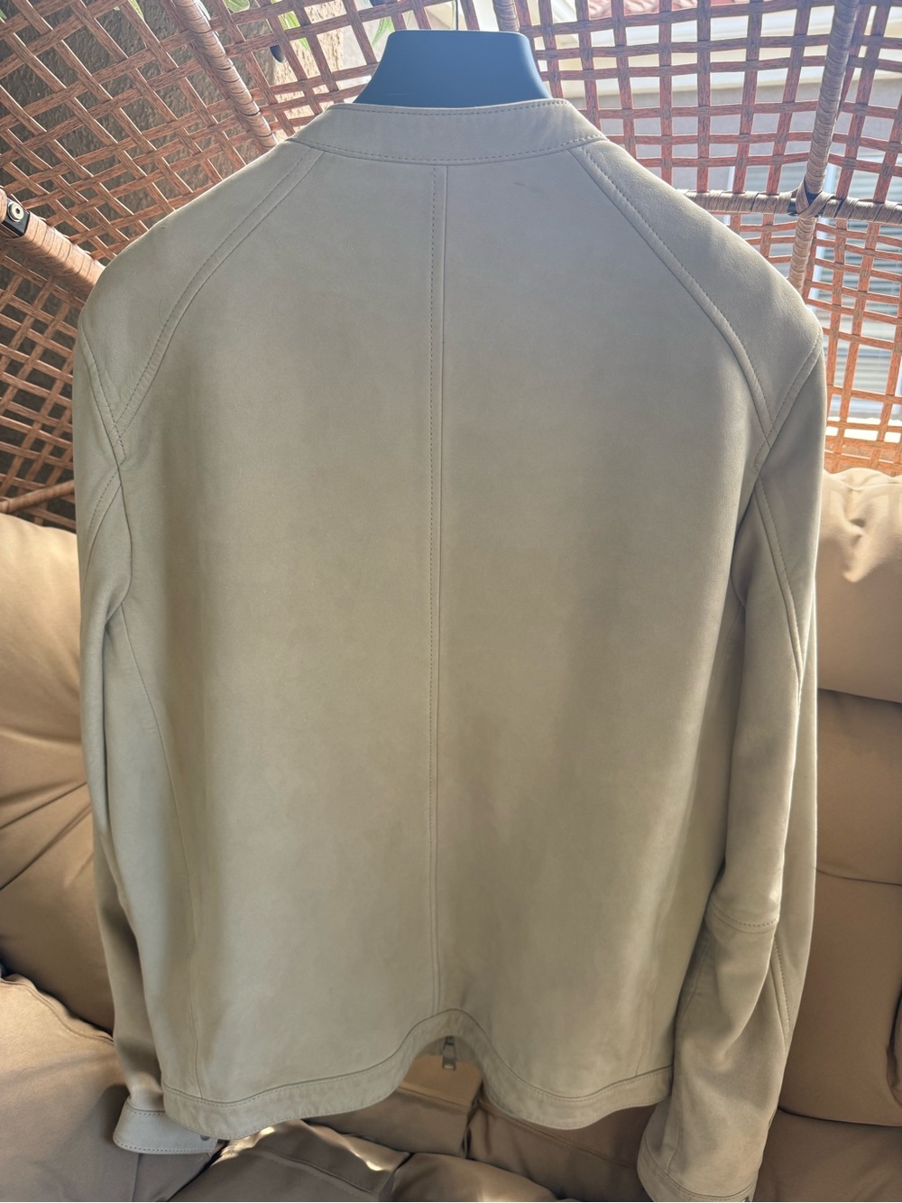 AllSaints Men's Suede Bomber Jacket in Light Beige - Picture 2 of 13